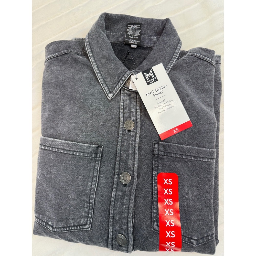 Members Mark Shirt Womens XS Gray Acid Wash Relaxed Fit Soft Knit Button Up New